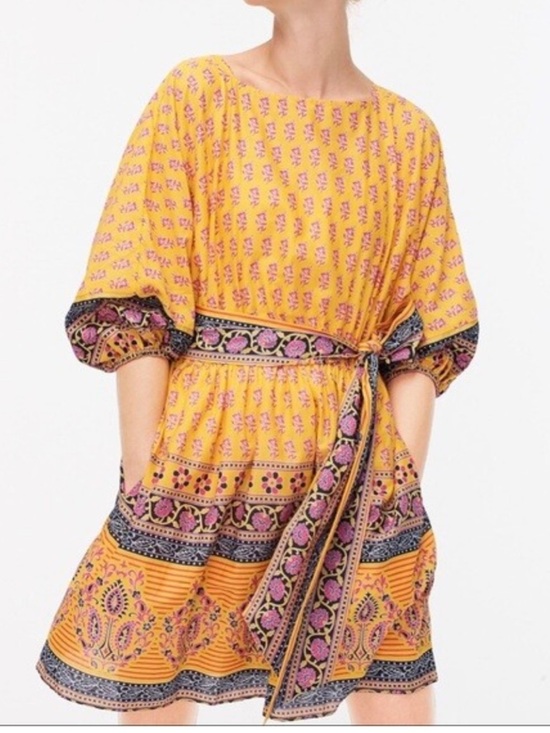 J. Crew Dresses & Skirts - J.Crew Dress Dolman-sleeve mini dress in
sunny block boho belt pockets cotton